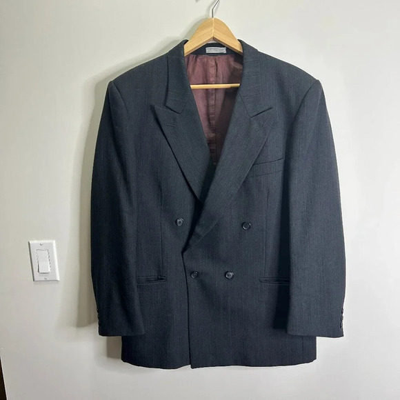 Vintage Other - VTG Henley Blazer 41R Charcoal Gray 100% Wool Double Breast Union Made in Canada